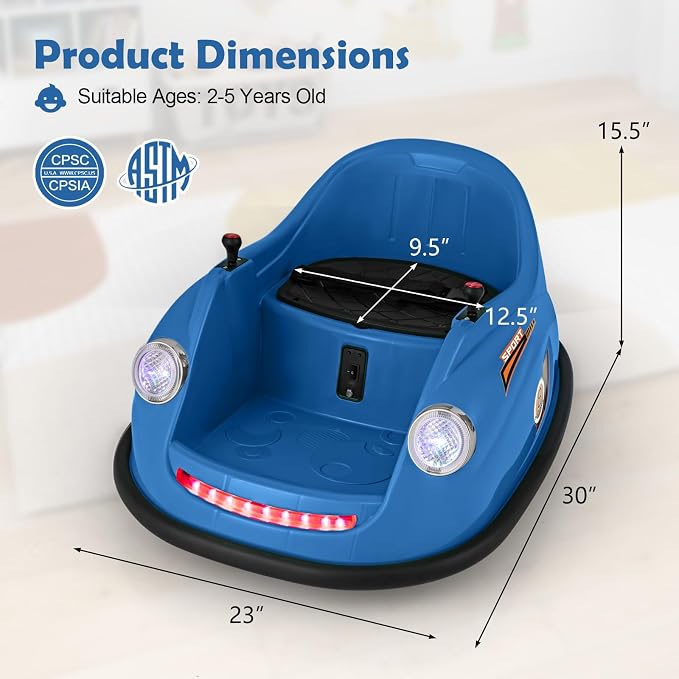 Costzon Bumper Car for Toddler, 12V Electric Kids Ride on Bumper Car with Remote Control, 360 Degree Spin, LED Lights, Music, Battery Powered Baby Bumping Toy Gift for Toddlers 2-5 Years Old (Navy)