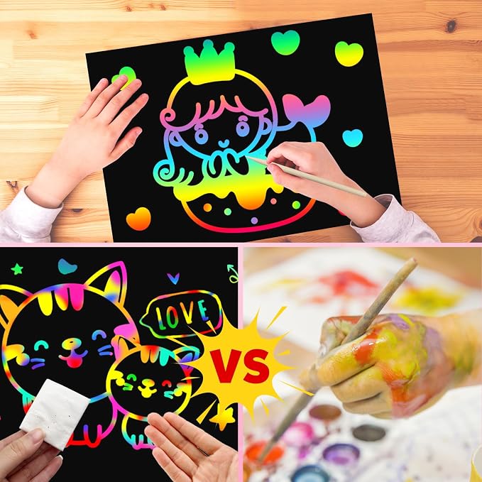 ZMLM Scratch Paper Art Craft: 2 Pack Rainbow Scratch Set for 3 4 5 6 7 8 9 10 Years Old Girls Boys Students Drawing Coloring Black Magic Art Supplies Kits Gifts School Birthday Party Toys (Mermaid)