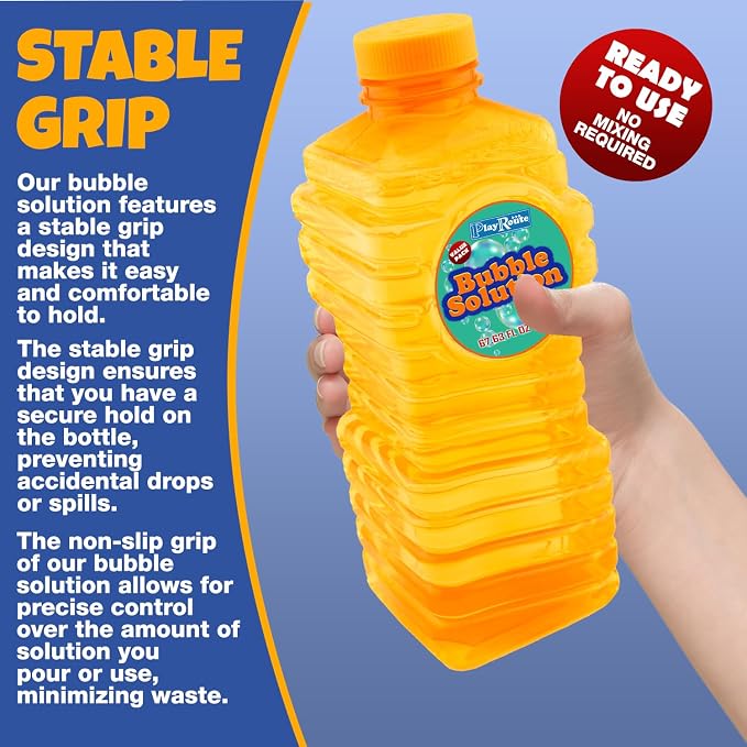 PlayRoute Bubble Solution | Bubbles Refill Solution 4L/136oz. | 2-Pack Ready to Use Solution for Bubble Machines & Other Bubble Blower Toys for Toddlers & Kids | Easy Grip Bulk Bottle