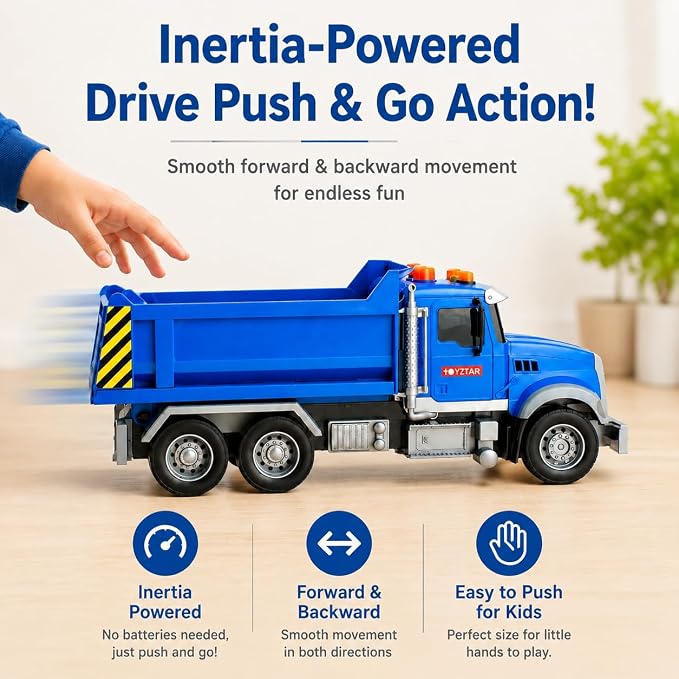 14" Blue Large Dump Truck Toy,Construction Trucks for Boys Girls 3 4 5 6 7 8 Years Old with Lights & Sounds,Holiday and Birthday Gift