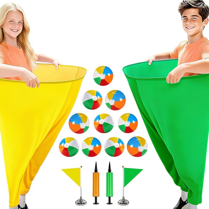 Granny Pants Yard Game for Kids (31.5 in *24 in), 2Pcs Granny Pants Outdoor Games with 10 Bouncy Balls, 2 Pumps & Flags, Granny Pants Game for Family Carnival Party Reunion Gathering (Small)