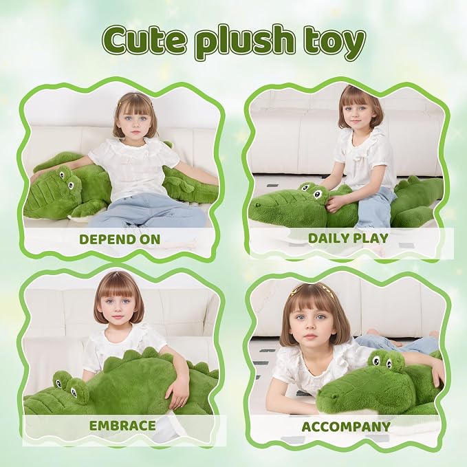 FFxiong 60 inch Green Giant Alligator Plush Stuffed Animal Toy 5 Feet Huge Big Soft Body Long Pillow Cute Extra Large Crocodile Plushies Gift for Kids Girl Boy Birthday Valentines Christmas