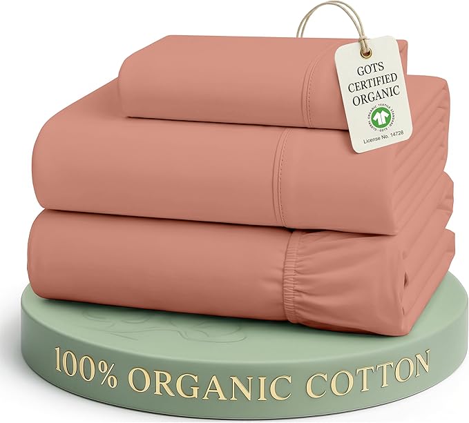 LANE LINEN Twin XL Bed Sheets 100% Organic Cotton 3pc Percale - Rose Dawn | 100% Organic Cotton Percale Twin XL Sheet Set - Easy-Care Machine Washable, Breathable For Year-Round Sleep, For Hot Sleepers