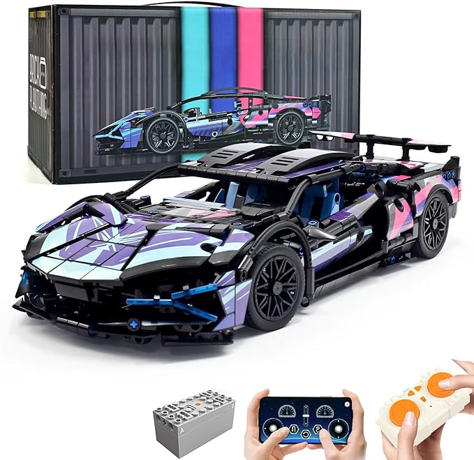 MOCBROPCS Remote Control Car Building Set, 1:14 Technical Sports Racing Car Building Kit, with Motors and Rechargeable Battery, Toys Gift for Adults & Boys Age 12+ (1314 PCS)
