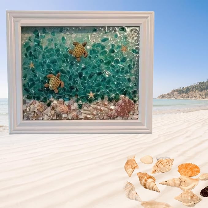 Sea Glass Art Kits, 2024 New Sea Glasss Resin Art Kits for Adults, DIY Mosaic Glass Kits, Mosaic Kits for Adults Resin Beach Art Kit for Home Decoration, Bookshelf, Office, Windowsill (G)