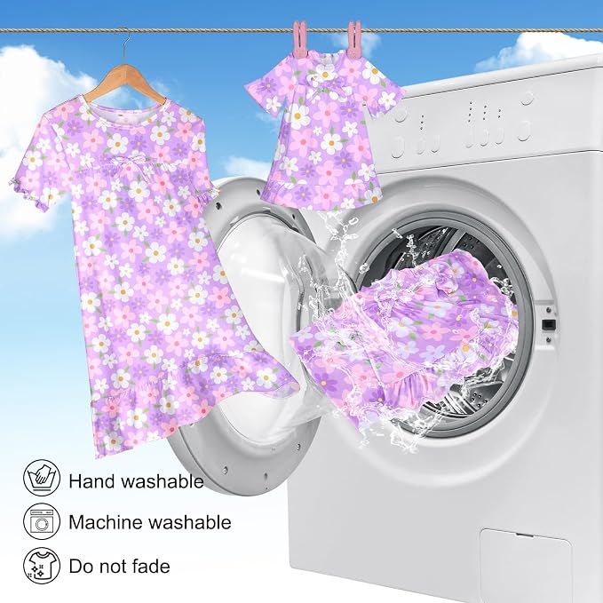 MHJY Matching Girls & Doll Nightgowns Vintage Short Sleeve Sleepwear Pajamas Dress for Girls and 18" Girl Doll