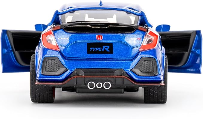 1:32 Scale Civic Type R Model Car，Toy Vehicle with Sound & Light, Pull Back Function & Openable Doors - Premium Diecast Collectible with Realistic Details Blue