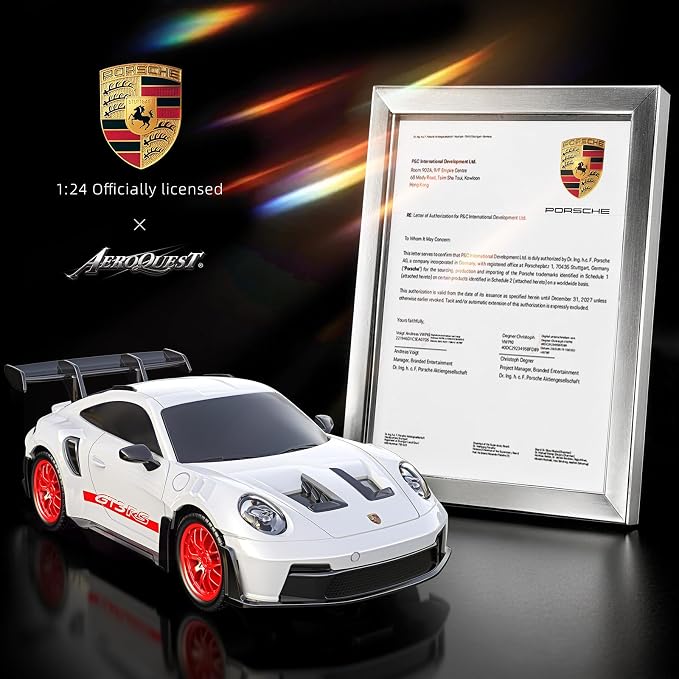 AEROQUEST Porsche Remote Control Car,Officially Licensed Porsche 911 GT3 RS,1:24 Scale Toy Car for Kids,Electric Sport Racing Hobby RC Cars,Birthday Gift for Boys and Girls（White）