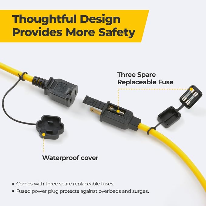 50FT Construction String Lights, 5-Light LED Work Light, 50W 5500LM, ETL Certified, 18/2 SJTW Cord, IP65 Waterproof, Linkable up to 16 Sets, for Attic, Basement, Crawlspace, Garage