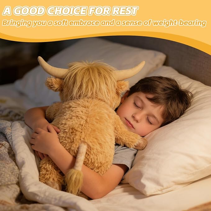 WDXDSOB Weighted Highland Cow Stuffed Animals, 4.2 Lbs Weighted Highland Cow Plush for Kids & Adults, 21.6 Inch Large Cattle Pillow Toy Gift for Christmas Birthday Gift