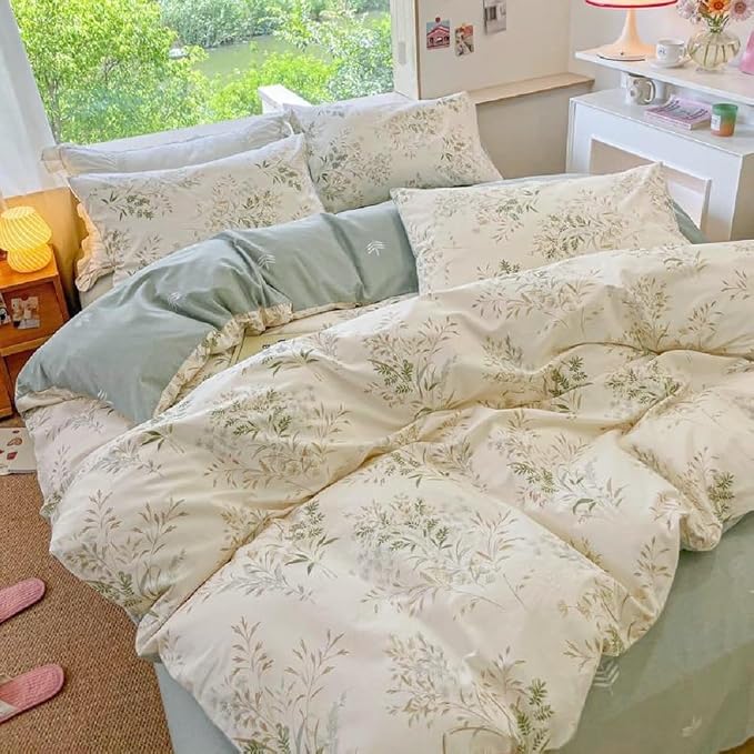 LifeTB Vintage Floral Comforter Set King, 3 Pieces Boho Floral Bedding Comforter Botanical Flowers Comforter with 2 Pillowcases, Fluffy Soft Cottagecore Bedding Set Flowers Pattern King Comforter Set