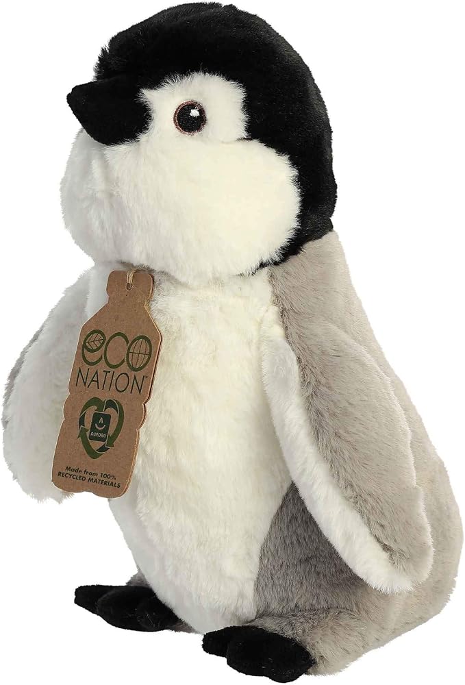 Aurora® Responsibly Made Eco Nation™ Penguin Stuffed Animal - Ideal for Playtime Adventures - Perfect for Birthdays or Just Because - Gray 9.5 Inches