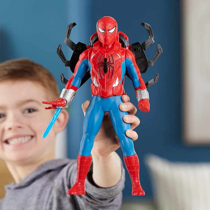 Marvel Spider-Man Thwip Blast Spider-Man Action Figure with Accessories, 11-Inch-Scale Super Hero Toys for Kids Ages 4 and Up