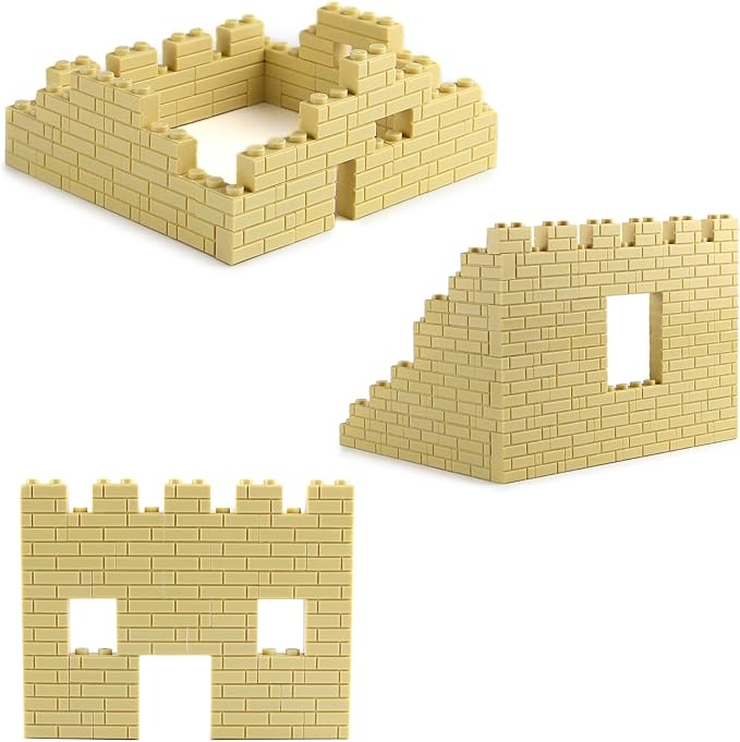 Masonry Bricks Set - Compatible with Major Brands Building Blocks, 260 Pieces Bulk 1x2 1x3 1x4 and Corner Bricks for DIY Wall House Construction (Tan)