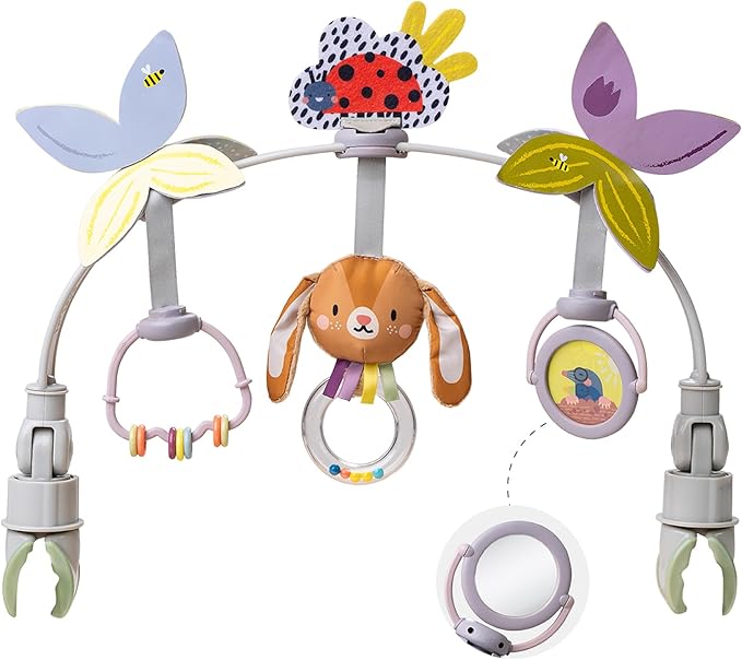 Taf Toys Baby Stroller Arch Toy, Car Seat Toys, Adjustable Arch Stroller Toy with 6 Hanging Sensory Activity Toys, Fits on Baby Bouncer, Bassinet, Crib, Infant Toy Bar Boy Girl 0-18 Months