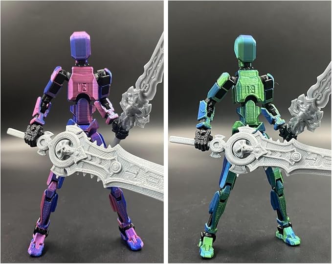 SANSGOUP T13 Dummy Action Figure Set (Assembly Completed), 3D Printed Multi-Jointed Movable Titan 13 Lucky 13 Mobile Robot, Nova 13 Action Figures Desktop Decorations for Game Lovers Toy (Purple Blue