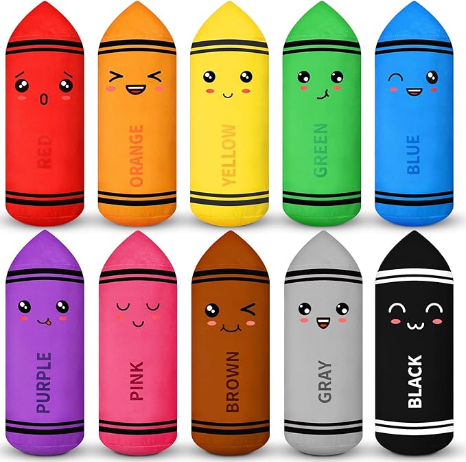 Soulchen 10 Colors Crayon Plush Toy for Kids Classroom 11.8 Inches Crayon Decoration Back to School Pillow Toddler Preschool Reading Room Decor
