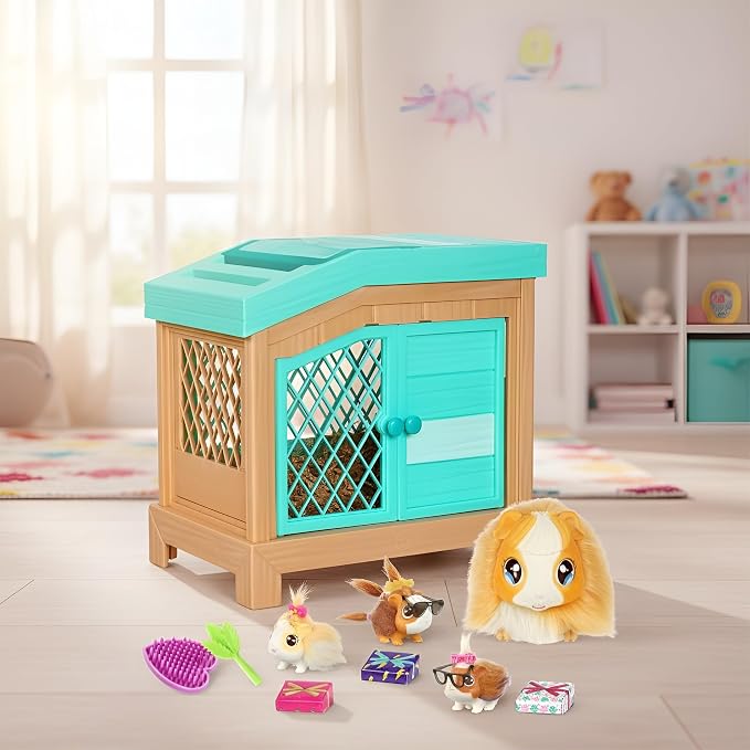Little Live Pets Mama Surprise Guinea Pig Plush Toy, Interactive Stuffed Guinea Pig Hutch and 3 Babies, Animal Plush with 20+ Sounds, Toys for Ages 4+