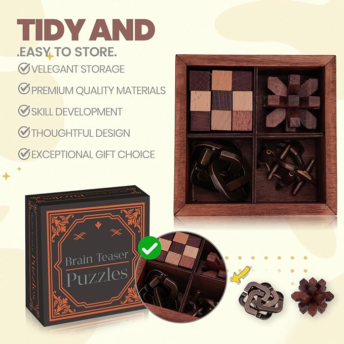 Brain Teaser Puzzles for Adults Teens - Brain Teaser Puzzles with Wooden Box 3D Puzzle Game Toys for Adults Teens - Unlock Interlocking Brain Teaser Puzzle Adults Teens IQ Education Smart Toys