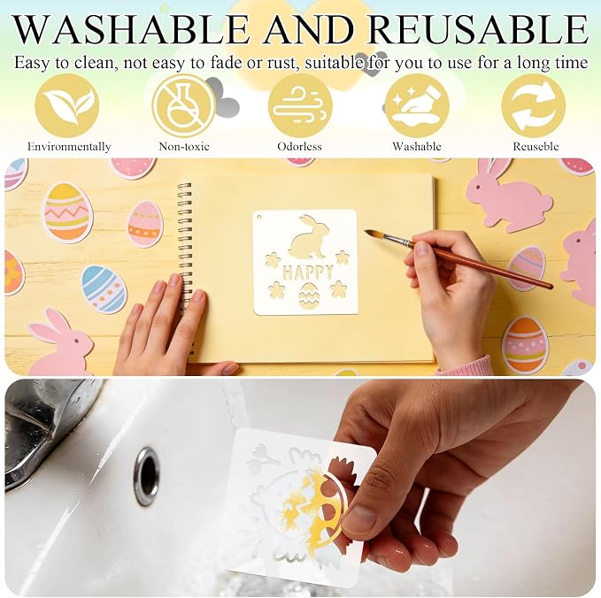 72 PCS 3x3 Inch Easter Stencils for Painting - Reusable Easter Templates Chicks Eggs Bunny Farm Spring Painting Templates on Wood, Glass, Fabric, Window Door Decor DIY Decoration