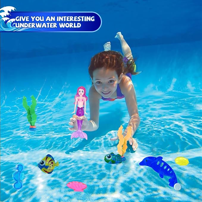 24 Pcs Diving Pool Toys for Kids Ages 3-12 Set with Storage Bag,Pool Games Summer Swim Water Sinking Toys