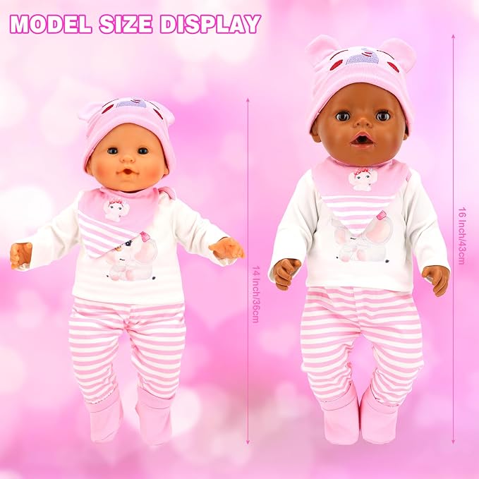 5 PCS Baby Doll Clothes 14-16 Inch Baby Doll Elephant Pattern Outfit Accessories for Sweet Baby Dolls Clothing with Pink Hat, Top Pants Socks