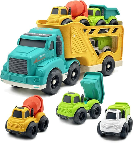 Aigitoy 4 in 1 Toddlers Truck Toys for 1 2 3 4 Year Old, Truck Toy Set Includes Dump Truck, Garbage Truck, Mixer Cement, No BPA, Phthalates, PVC, Birthday Xmas Gifts for Toddlers,Outdoor Toys for Kid