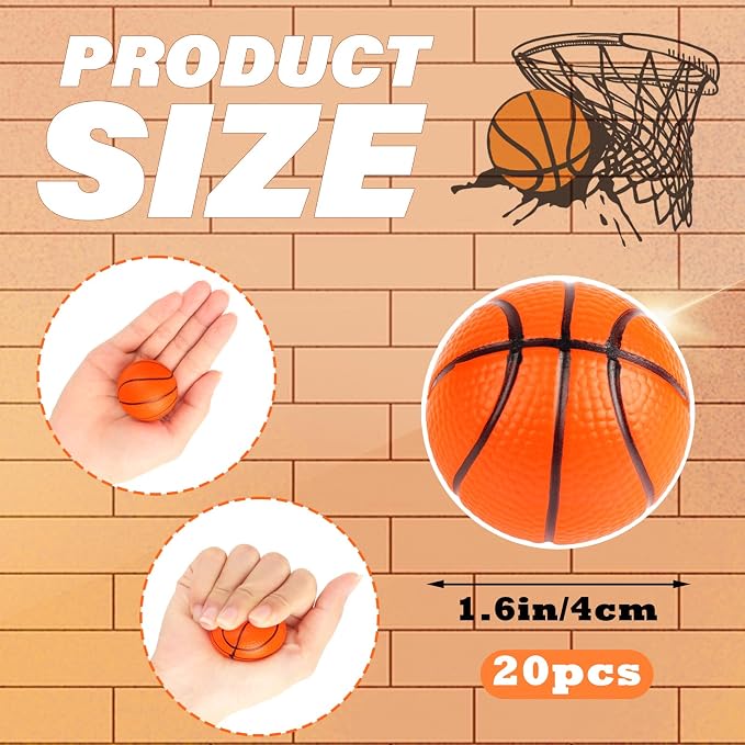 Mini Basketball Stress Balls 20 Packs Mini Basketball Foam Small Foam Squeeze Anxious Toy Sports Stress Ball for Kids School Carnival Reward Christmas Party Bag Gift Fillers