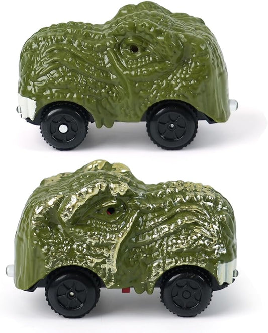 2-Pack Dinosaur Track Car Toy for Kids - Best Birthday Gifts for 3 4 5 6 7 Year Old Boys, LED Light-Up Dino Track Cars, Compatible with Most Dinosaur Race Track Sets