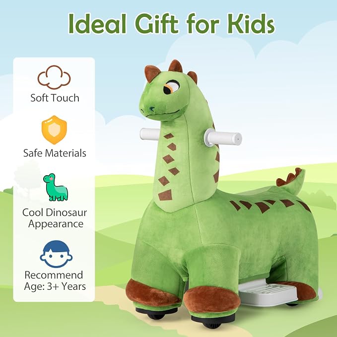 OLAKIDS Ride on Toys, 6V Electric Battery Powered Electric Ride on Dinosaur with Music, Padded Seat, Forward, Foot Pedal, Wheels, Riding Horse Toy for Boys Girl Aged 3+