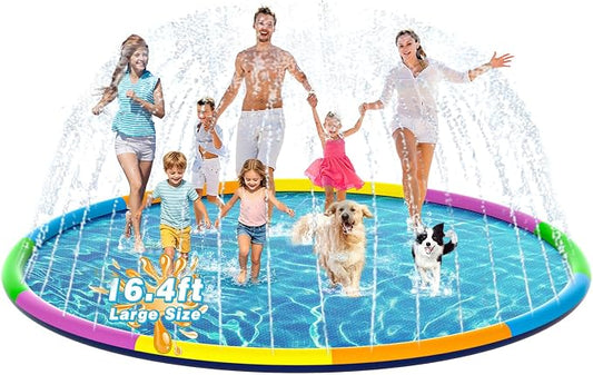 EPN Splash Pad for Kids & Dogs, 16.4FT Extra Large Dog Splash Pad & Sprinkler Water Play Mat, Big Outdoor Water Toy for Kids Ages 4-8, Toddlers 3+ & Pets, Non-Slip Thick PVC Backyard Lawn Summer Fun