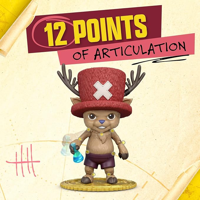 One Piece Tony Tony Chopper 4″ (10 cm) Action Figure with 6 Accessories. Includes Swappable Facial Expressions, Medical Bag, Medical Vial, and Berry Coin Display Base