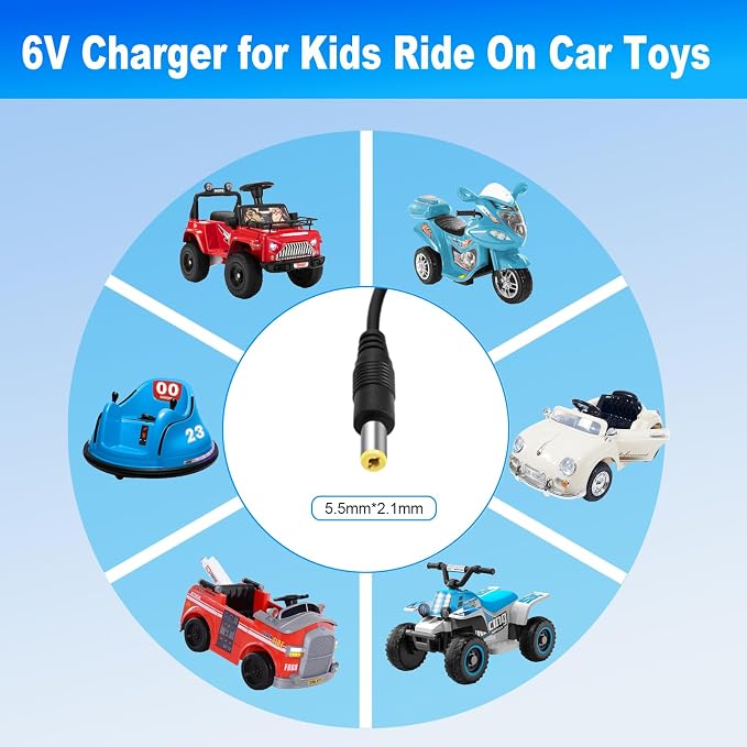 6V Charger for Kids Ride On Car Toys, 6 Volt Battery Charger for Flybar Bumper car/Wrangler SUV Kid Trax Dynacraft Toy Car Jeep ATV Quad (6v Battery Charger)