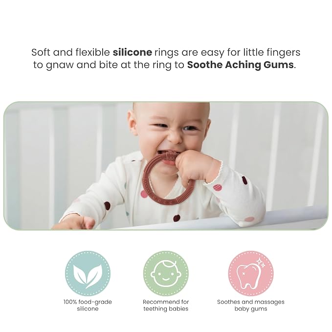 Silicone Teether Ring Toys, Soft & Textured Silicone Teether Rings for 3+ Month Babies, Baby Teething Bracelets Relief Soothing Sore Gums