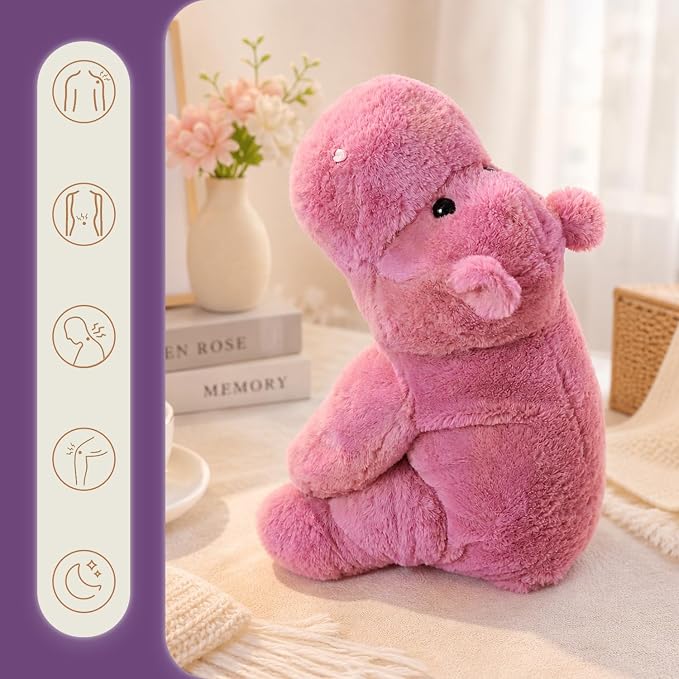 OSOCU® Microwavable & 1.8 LB Weighted Stuffed Animal - Pink Hippopotamus Heating Pad with Lavender & Tourmaline - Soothing Warm Heatable Plush Toy for Menstrual Cramps, Muscle Aches, Shoulder Tension
