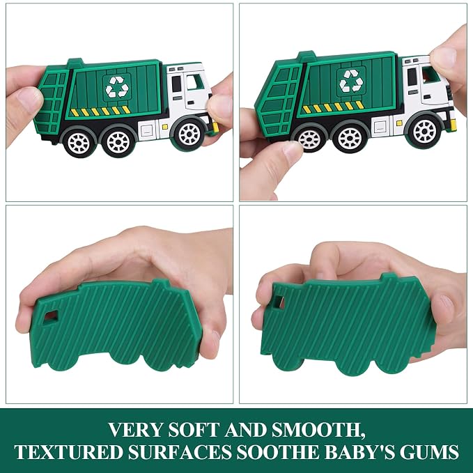 Baby Silicone Teether,Sensory Chew Toys,BPA Free Soft and Effective Infant Teething Pain Relief Toys,Freezer Safe,Food Grade Silicone,Best Shower Gift for Boys and Girls (Garbage Truck)
