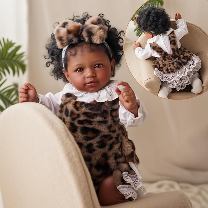 BABESIDE Lifelike Reborn Baby Dolls Miya Black Girl- 20 Inch Soft Body Realistic-Newborn Handmade Real Life Baby Dolls with Clothes and Toy Gift for Kids Age 3+
