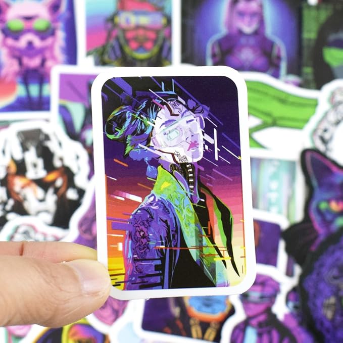 QTL Cyberpunk Stickers for Teens Adults, Vaporwave Party Supplies, Waterproof Vinyl Stickers for Laptop and Water Bottles, 75PCS