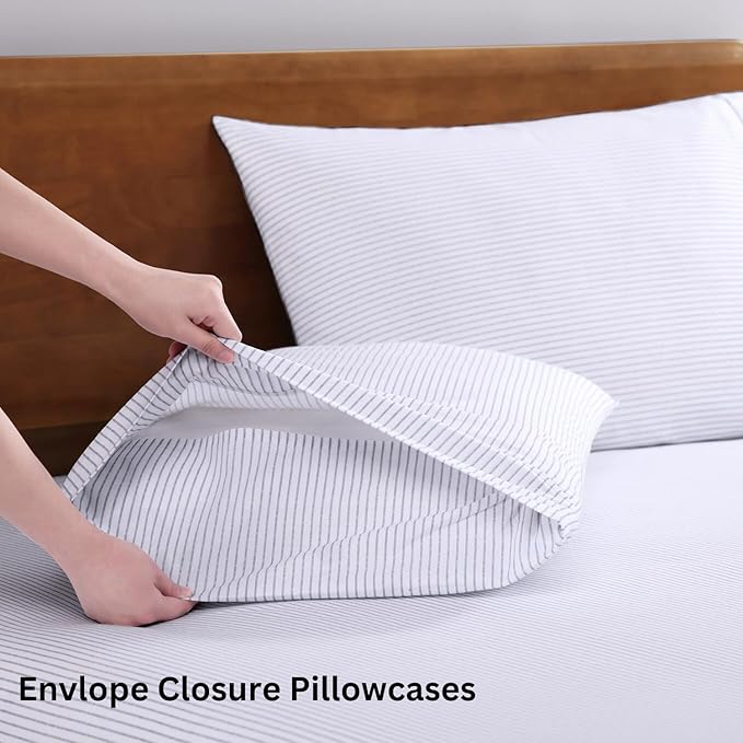 LANE LINEN 100% Organic Cotton Twin XL Sheets Set 3-Piece Pure Percale Bedsheets Bedding Breathable Fits Mattress Upto 15" Deep - Blue Ticking Stripe | 100% Organic Cotton Percale Twin XL Sheet Set - Affordable Organic Luxury, Honest-Price Organic Qual...