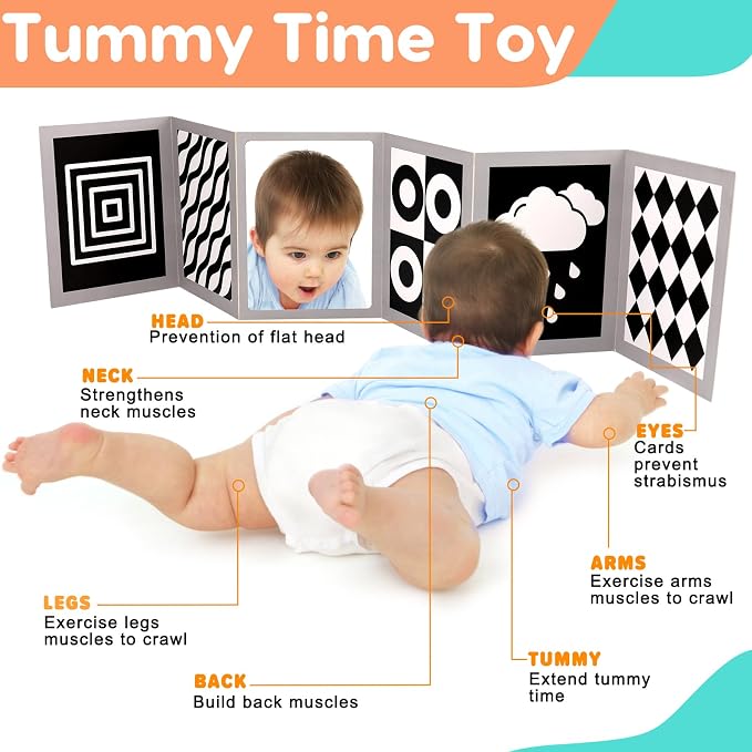 Black and White High Contrast Baby Books Flash Cards Tummy Time Mirror Toys Newborn Toys 0 6 Months Brain Development Infant Stimulating Sensory Toy 0-3 3-6 2 4 5 Month Old Essential