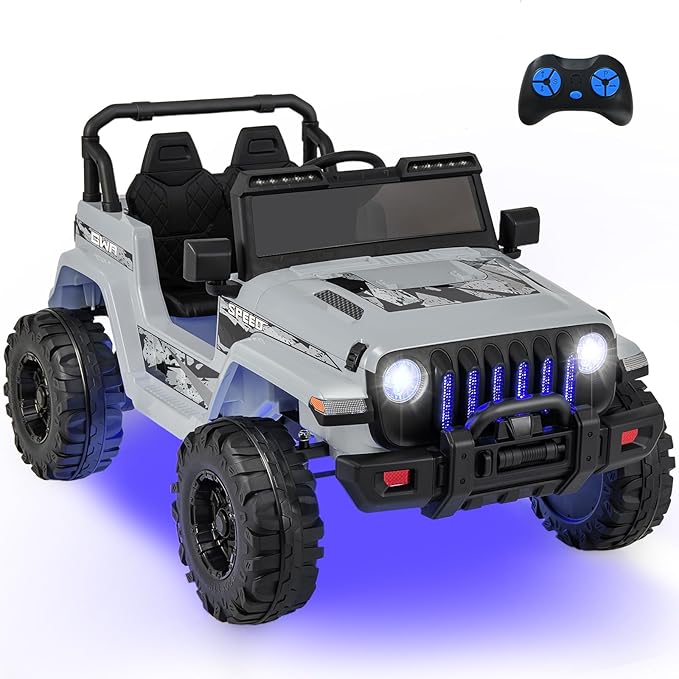 INFANS Ride on Truck Car, 12V Battery Powered Electric Vehicles with Parents Remote Control, 3 Speeds, Bluetooth Music Radio, LED Lights, Soft Start, 4 Wheels for Boys Girls Kids Toddler (Gray)