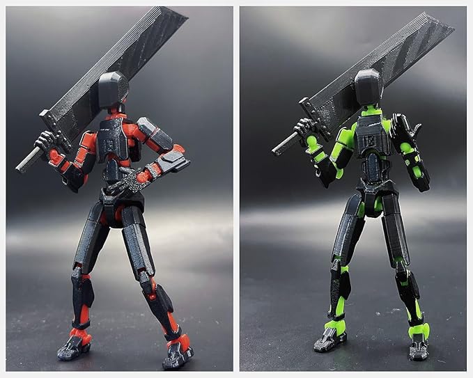T13 New Action Figure Set (Assembly Completed), 3D Printed Multi-Jointed Movable Titan 13 Dummy Lucky 13 Mobile Robot, Nova 13 Action Figures Desktop Decorations for Game Lovers Toy (Black Red Green）
