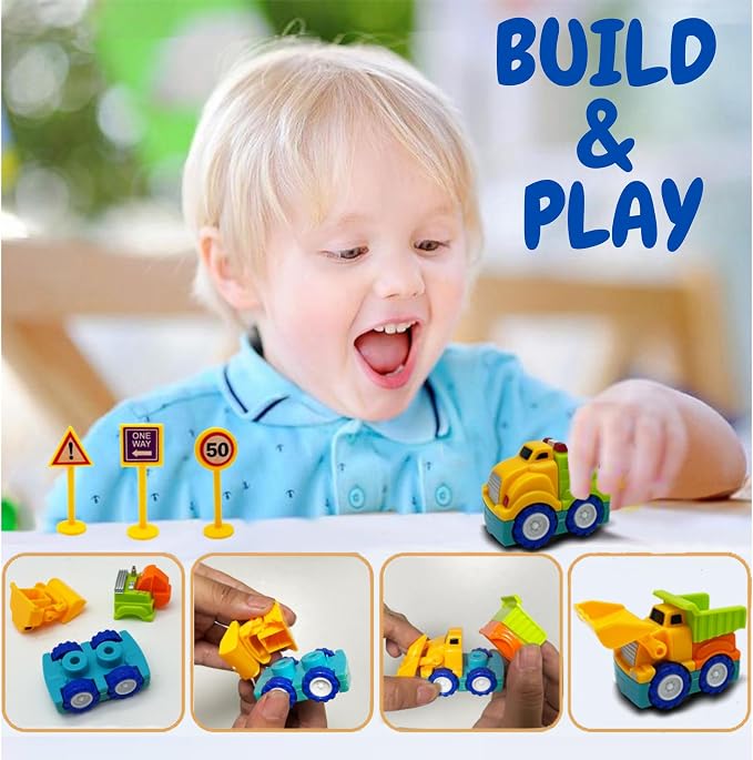 Construction Toy Trucks and Play Mat – Build & Play Vehicles with Foldable Mat & Storage Bag | Portable Travel Toy for Toddlers Kids Ages 2-5 | Easy Storage & Transport for Fun On-the-Go