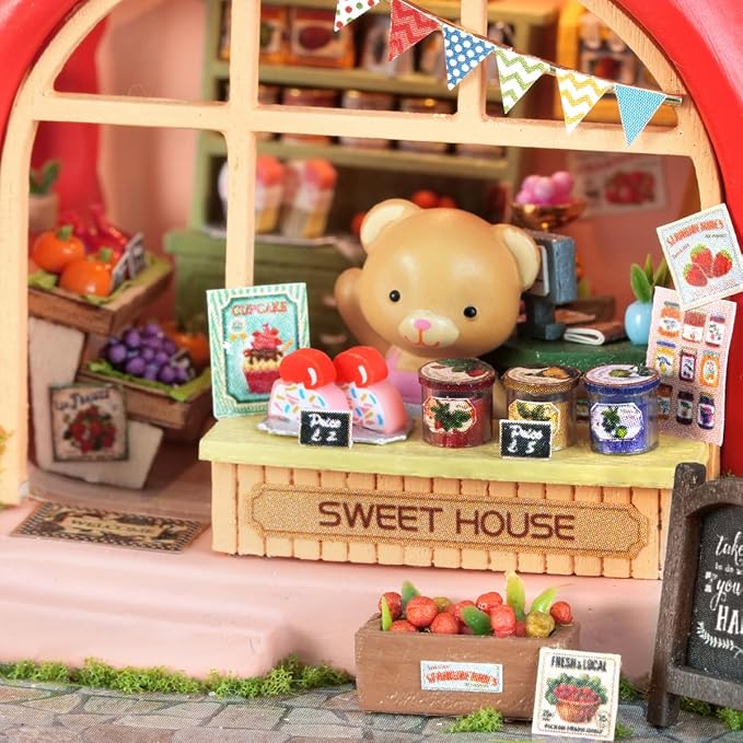 DIY Miniature Fruit Scene Dollhouse Kit, 1:72 Scale Handmade Craft Model Bear Berry Shop, Creative 3D Wooden Puzzle Building Set for Adults, Compact Home Decor Gift
