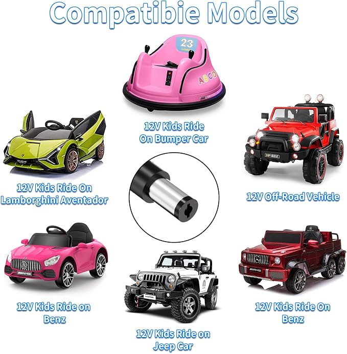UL Certified 12V Battery Charger for Ride On Toys, 12V Ride On Replacement Charger, 12V Charger for Kids Ride On Car, Universal 12 Volt for Kidzone Bumper Car, Power Wheels, Flybar (Compact & Safe)