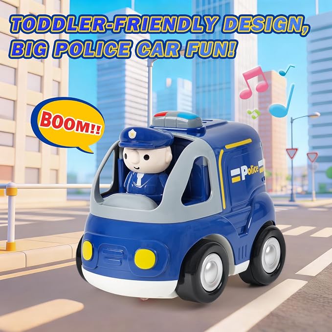 Remote Control Car for Toddlers - Birthday Gifts for Boys and Kids Ages 18+ Months, 2 3 4 5 Years, 2.4GHz RC Interactive Cartoon Police Car with Lights, Sounds & Music