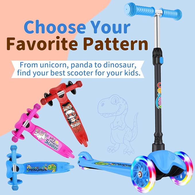 BELEEV A1 Scooter for Kids Ages 2-6, 3 Wheel Kick Scooter for Toddlers Girls Boys, Light up Wheels, Adjustable Height, Lean to Steer, Non-Slip Deck, Lightweight Push Scooter for Children