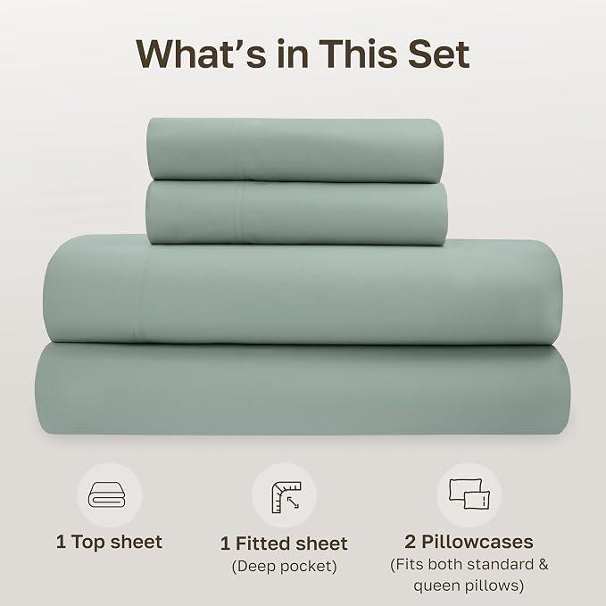 California Design Den Deep Pocket Full Size Sheets Set - Soft 100% Organic Cotton, Crisp and Cool Percale Sheets, Deep Pockets with Anti-Skid Elastic, Breathable and Durable Bedding Set - Sage Green