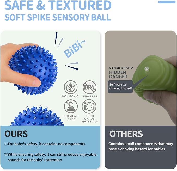 Soft Spiky Sensory Balls, Textured Baby Toys 6 to 12 Months | BPA-Free Plastic, Raised Bumps, Geometric Shapes, Bright Colors, Squeeze, Roll & Massage Play, Gift for Toddlers 1-3
