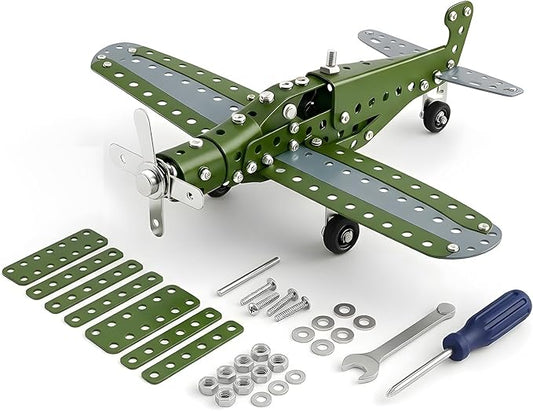 Metal Model Airplane Building Toys for Boys & Girls Ages 8-16, 285 Pieces DIY STEM Construction Kits, Educational Engineering Science Plane Set, Vintage Aircraft Vehicle Gift for Kids & Adults